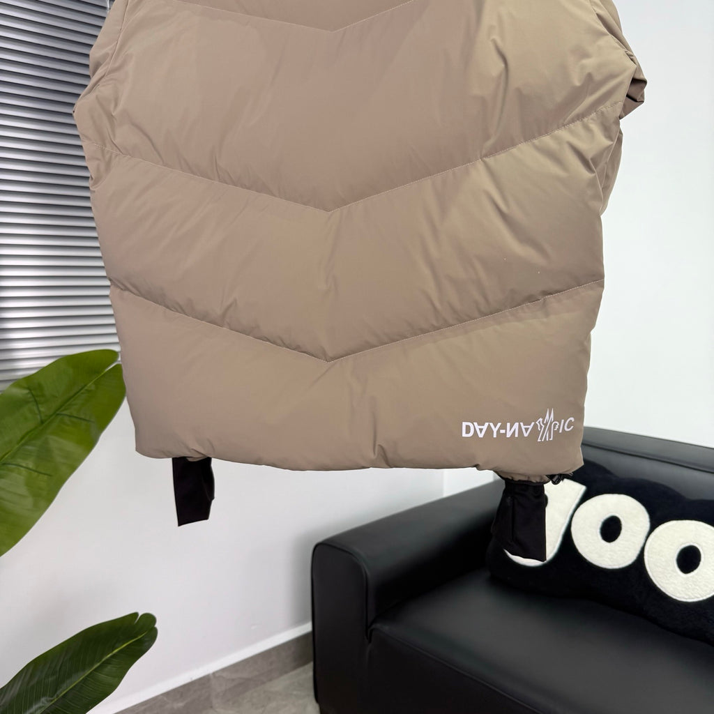 Moncler Taupe Beige Chevron-Quilt Hooded Puffer Jacket