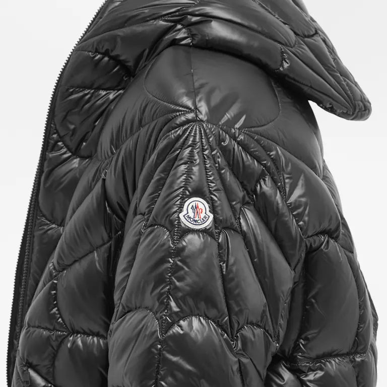 Moncler Glossy Black Spiderweb Quilted Hooded Puffer Jacket