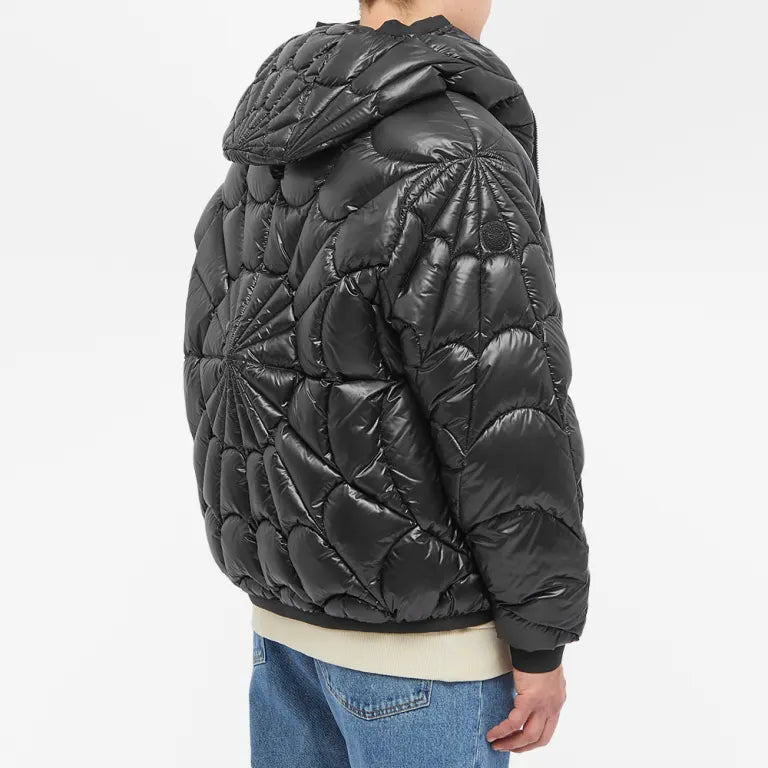 Moncler Glossy Black Spiderweb Quilted Hooded Puffer Jacket