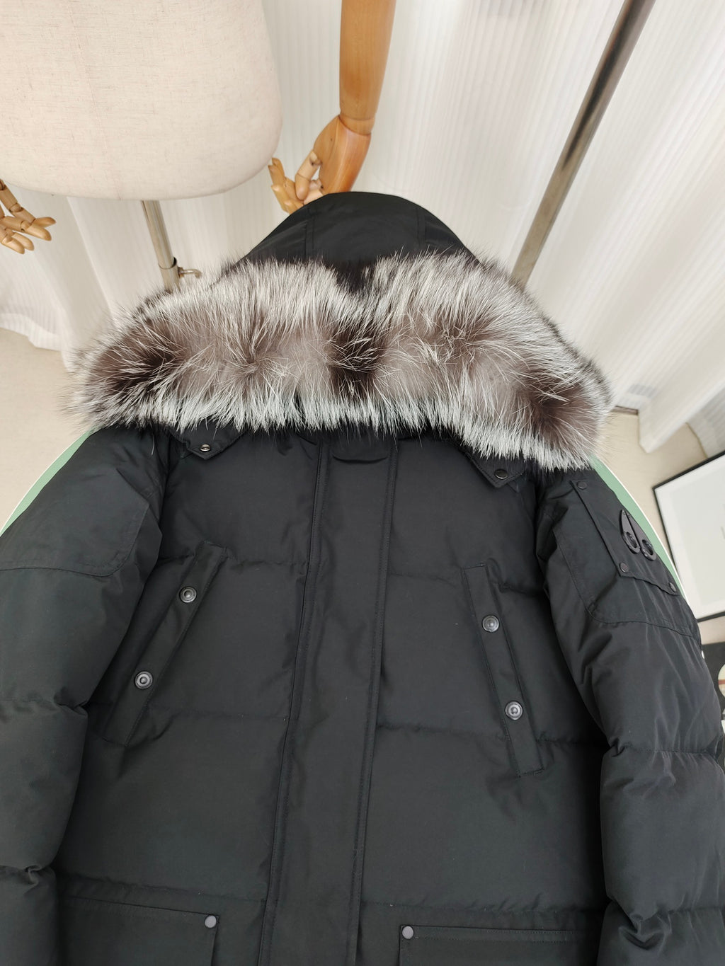 Moose Knuckles Charcoal Gray Long Hooded Puffer Parka