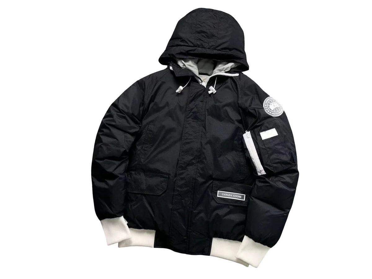 Canada Goose Black Contrast-Cuff Hooded Bomber Jacket
