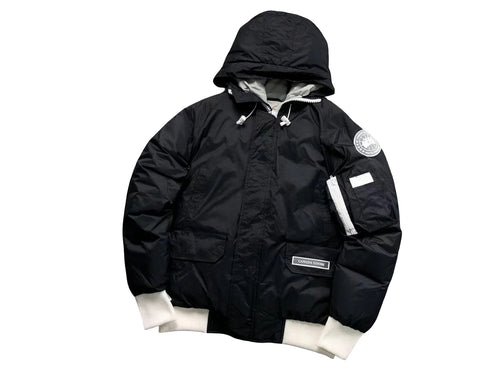 Canada Goose Black Contrast-Cuff Hooded Bomber Jacket