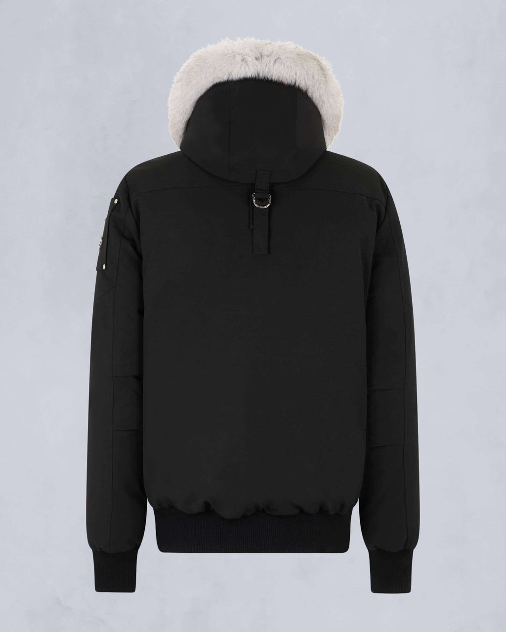Moose Knuckles Black Contrast Plush-Trim Hooded Bomber Jacket