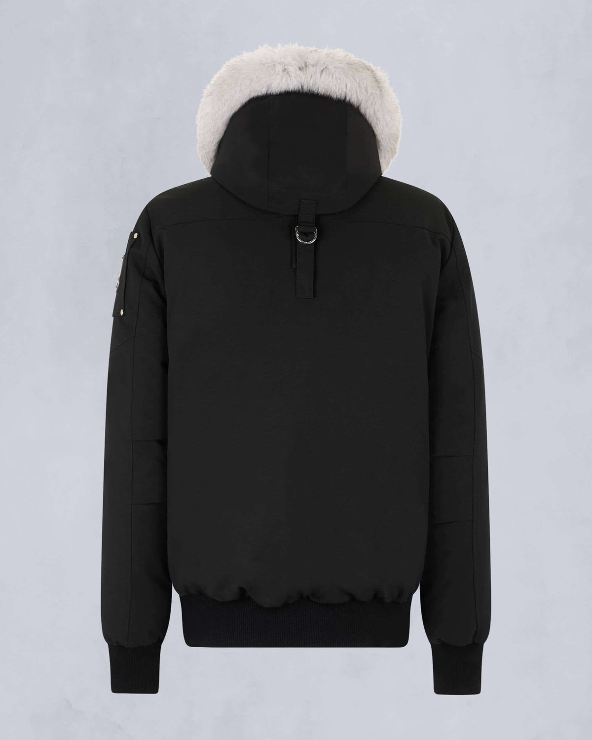 Moose Knuckles Black Contrast Plush-Trim Hooded Bomber Jacket
