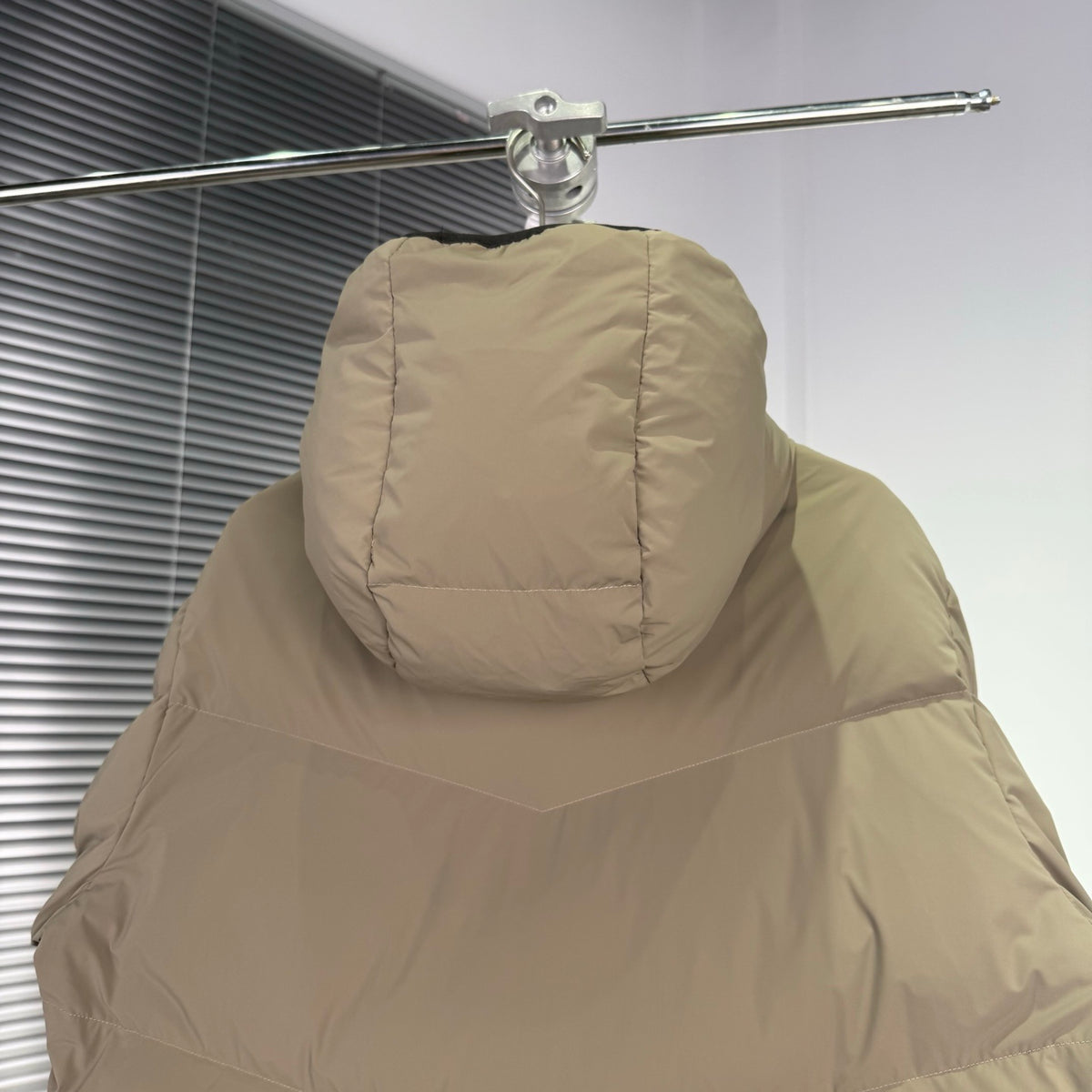 Moncler Taupe Beige Chevron-Quilt Hooded Puffer Jacket