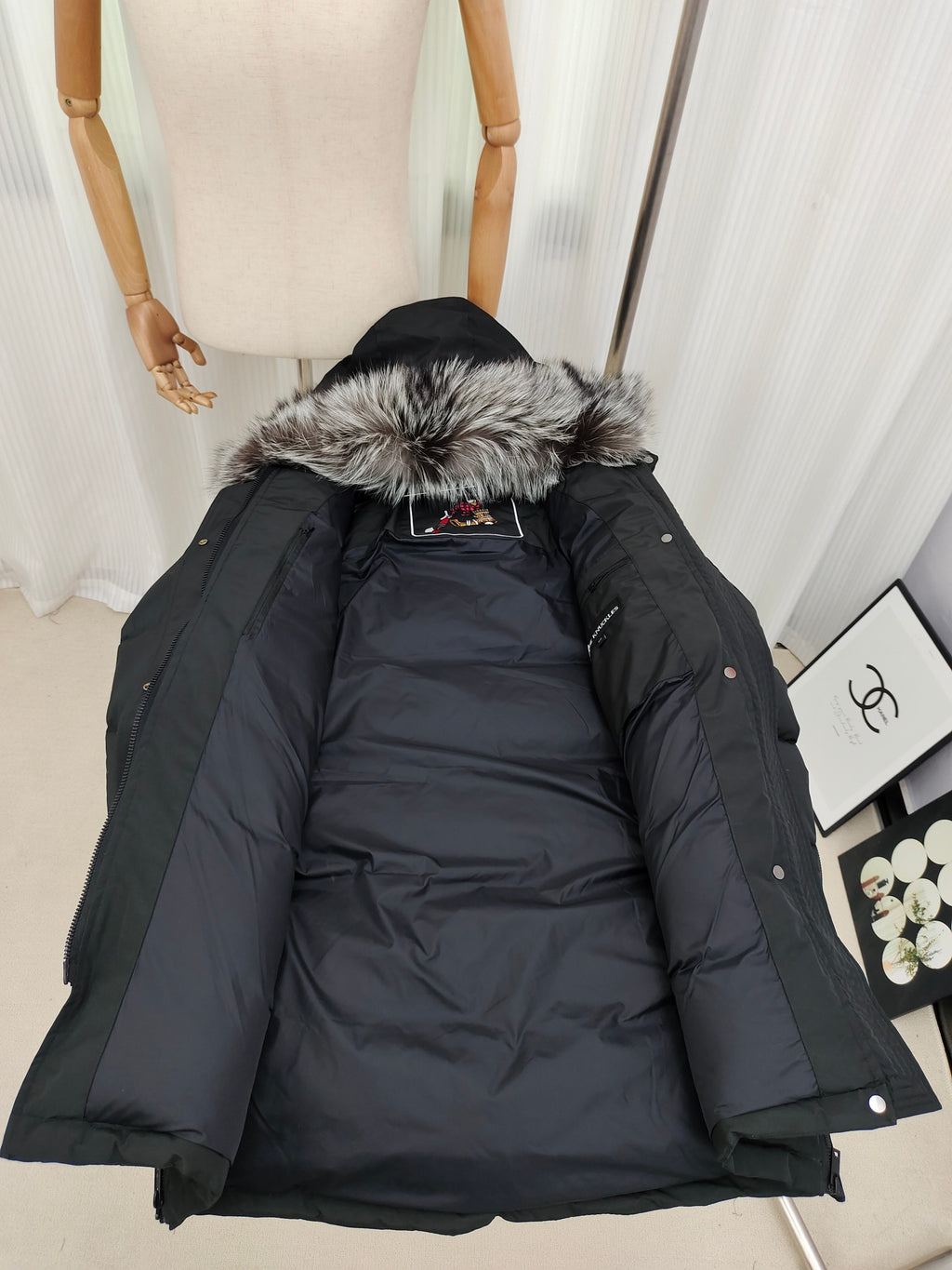 Moose Knuckles Charcoal Gray Long Hooded Puffer Parka