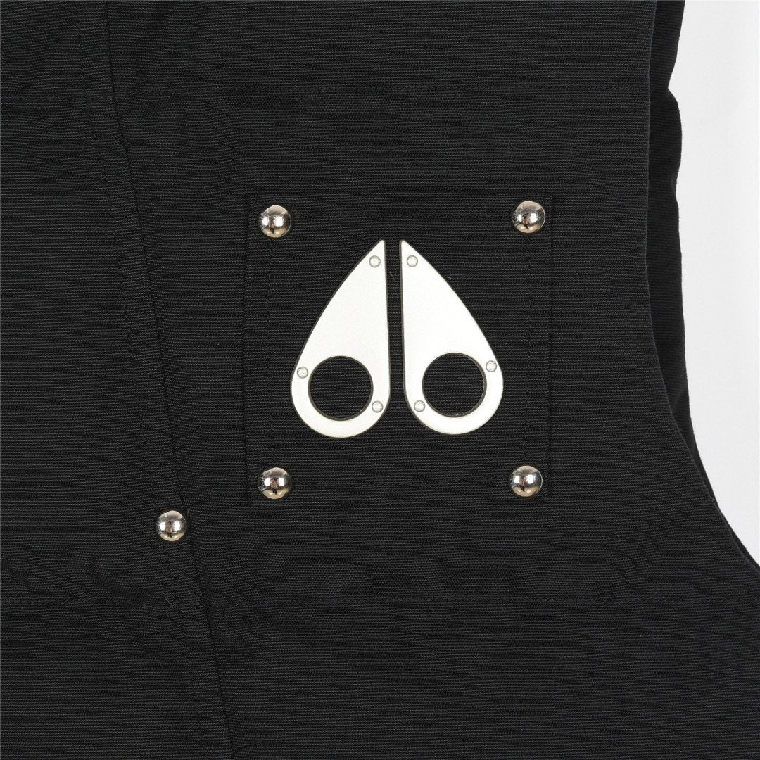 Moose Knuckles Black Studded Logo Stand Collar Puffer Vest