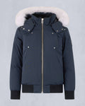 Moose Knuckles Navy Blue Contrast Plush-Trim Hooded Bomber Jacket