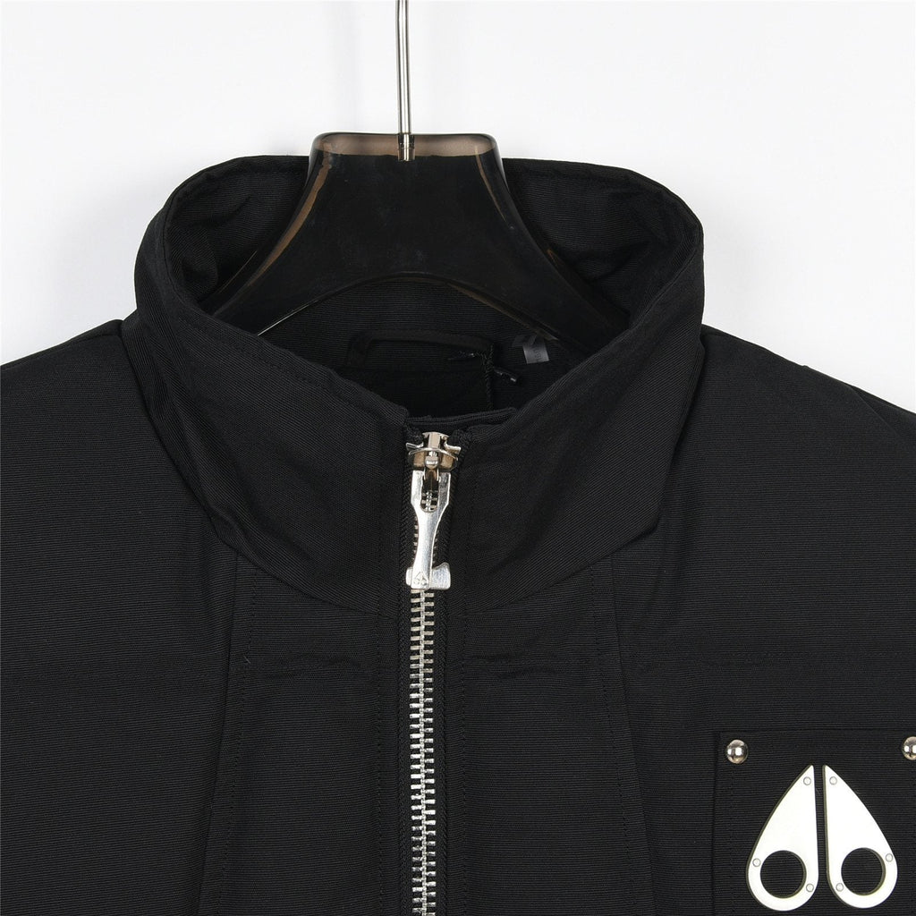 Moose Knuckles Black Studded Logo Stand Collar Puffer Vest