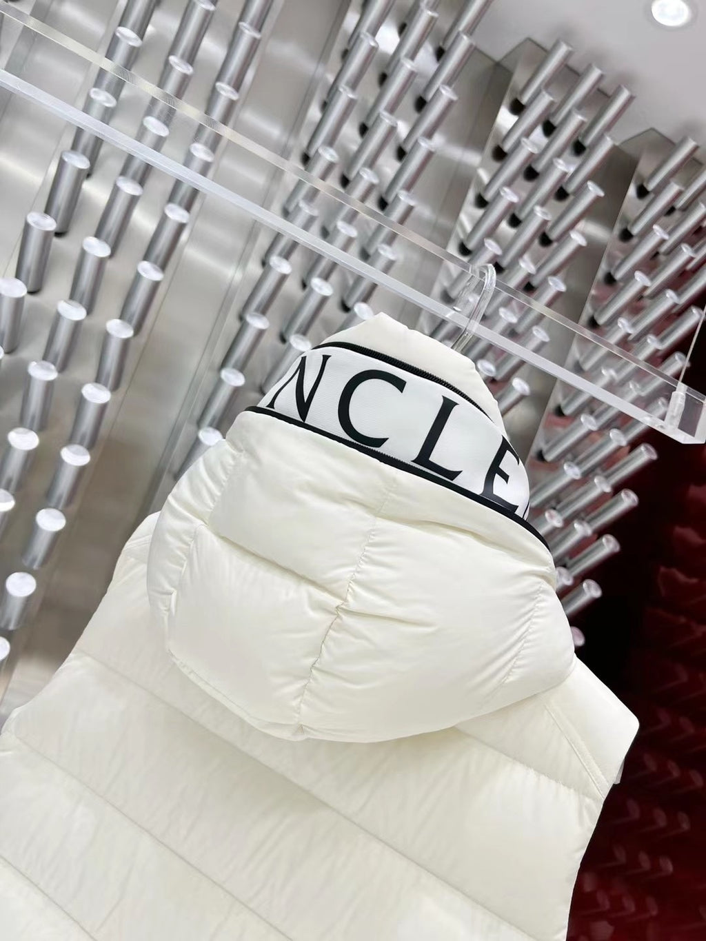 Moncler White Logo Hood Quilted Puffer Vest