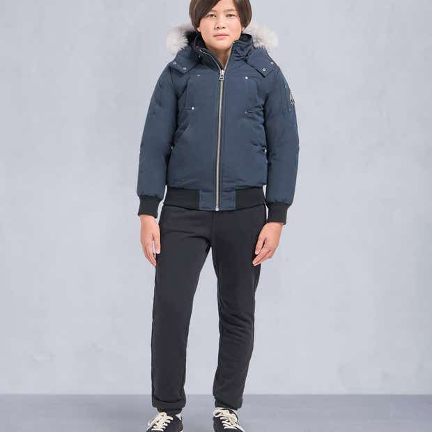 Moose Knuckles Navy Blue Contrast Plush-Trim Hooded Bomber Jacket
