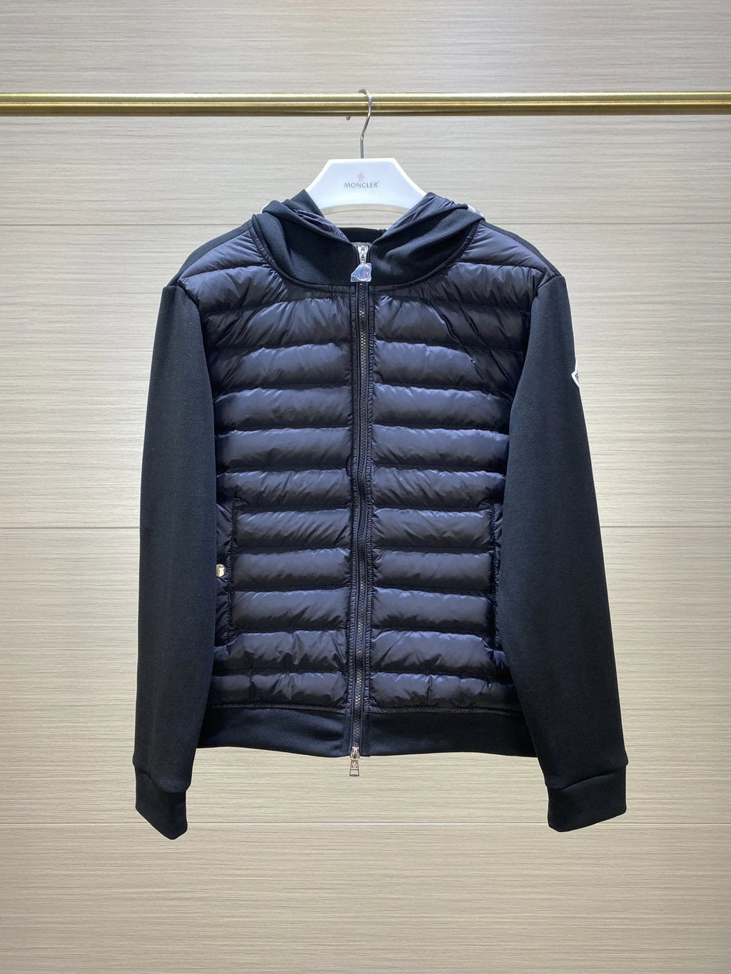 Moncler Black Quilted Front Stripe Hood Jacket