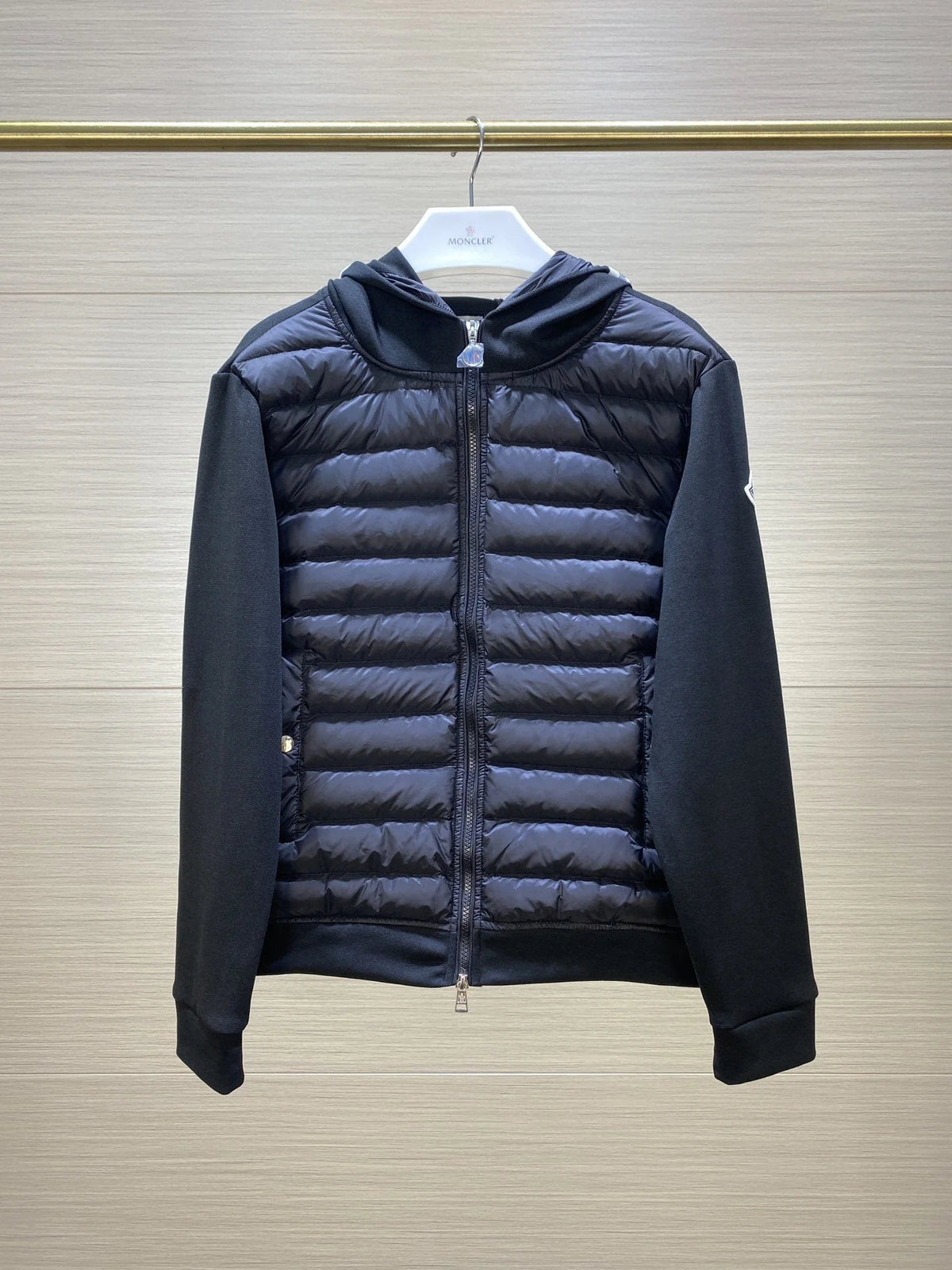 Moncler Black Quilted Front Stripe Hood Jacket