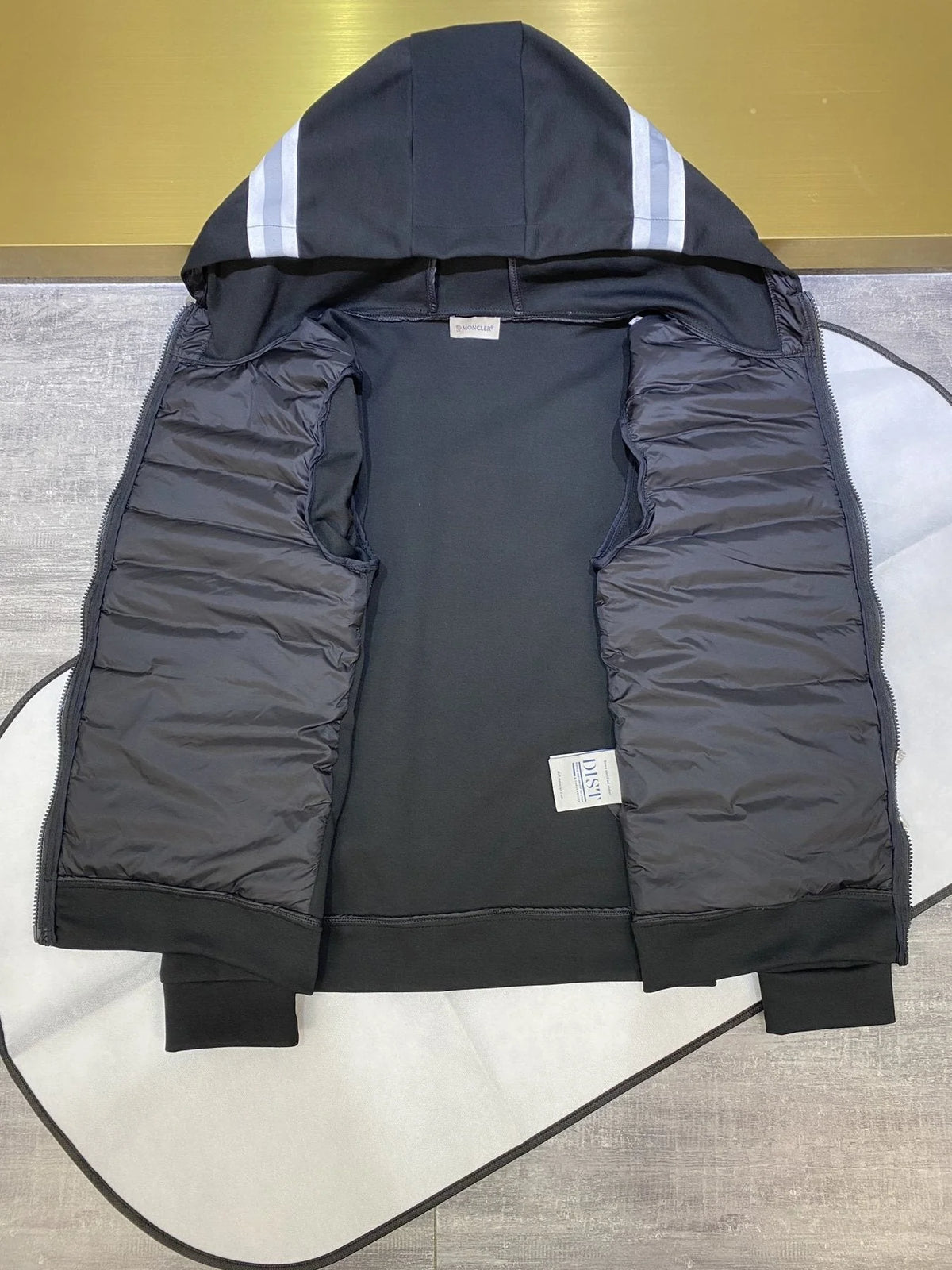 Moncler Black Quilted Front Stripe Hood Jacket