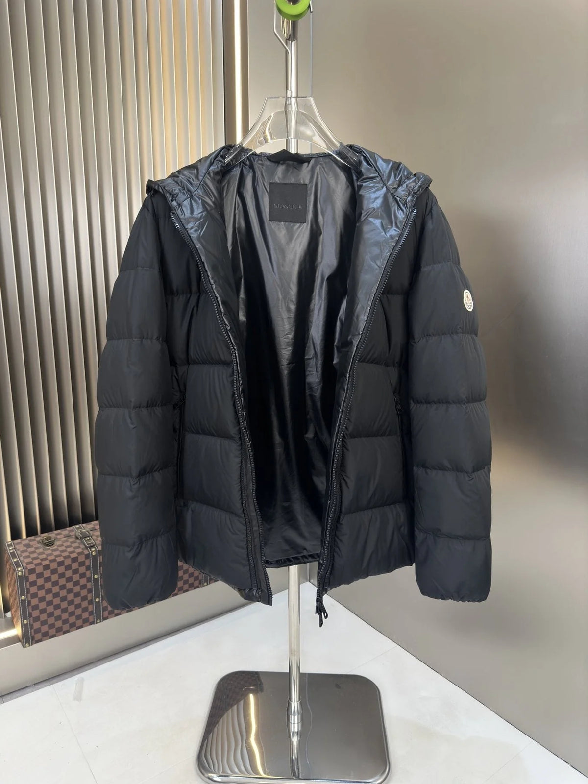 Moncler Black Full-Zip Horizontal Quilted Puffer Jacket