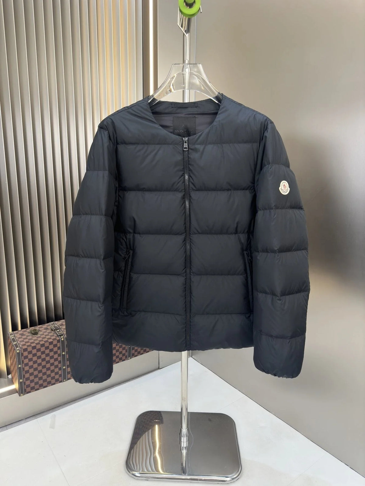 Moncler Black Full-Zip Horizontal Quilted Puffer Jacket