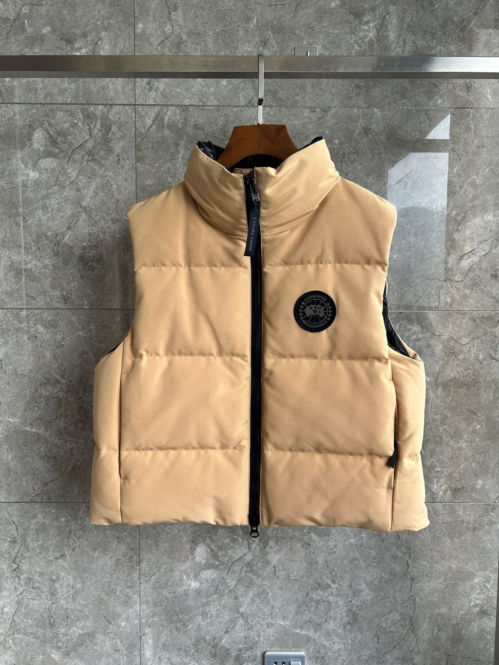 Canada Goose Sand Beige Black Patch Quilted Puffer Vest