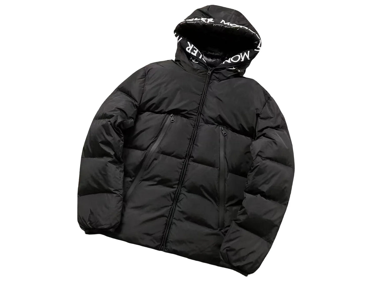 Moncler Black Logo-Trim Hooded Quilted Puffer Jacket