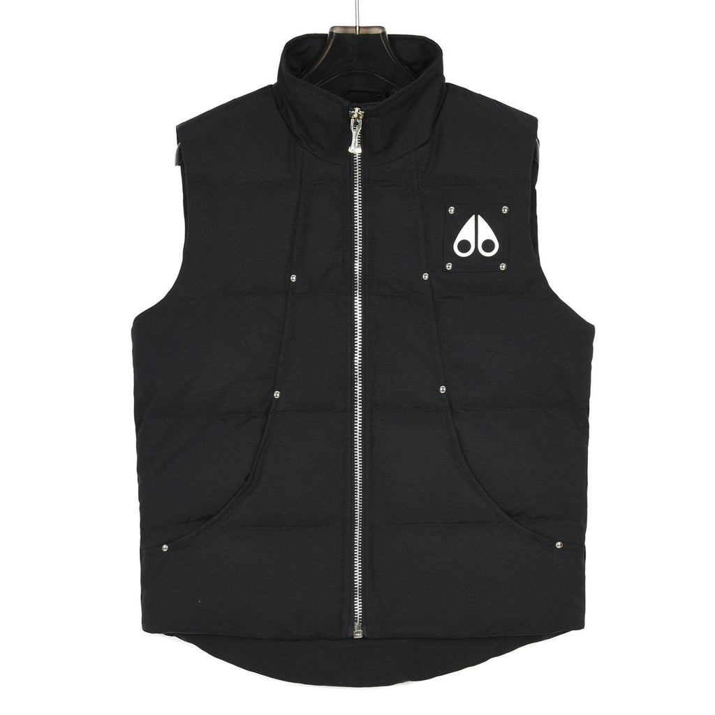 Moose Knuckles Black Studded Logo Stand Collar Puffer Vest