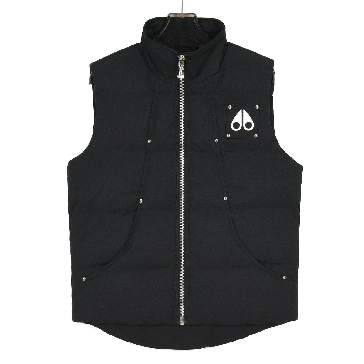 Moose Knuckles Black Studded Logo Stand Collar Puffer Vest