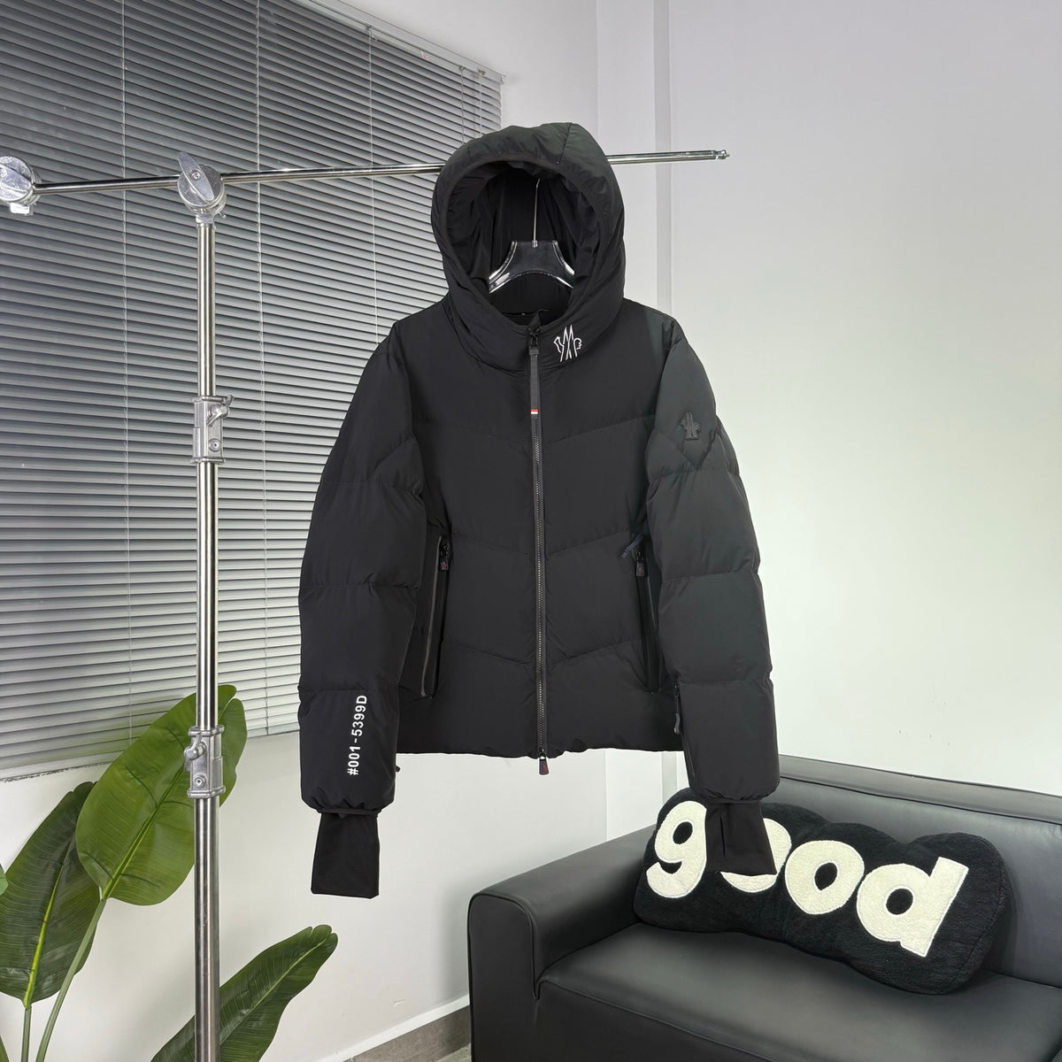 Moncler Black Chevron-Quilt Hooded Puffer Jacket
