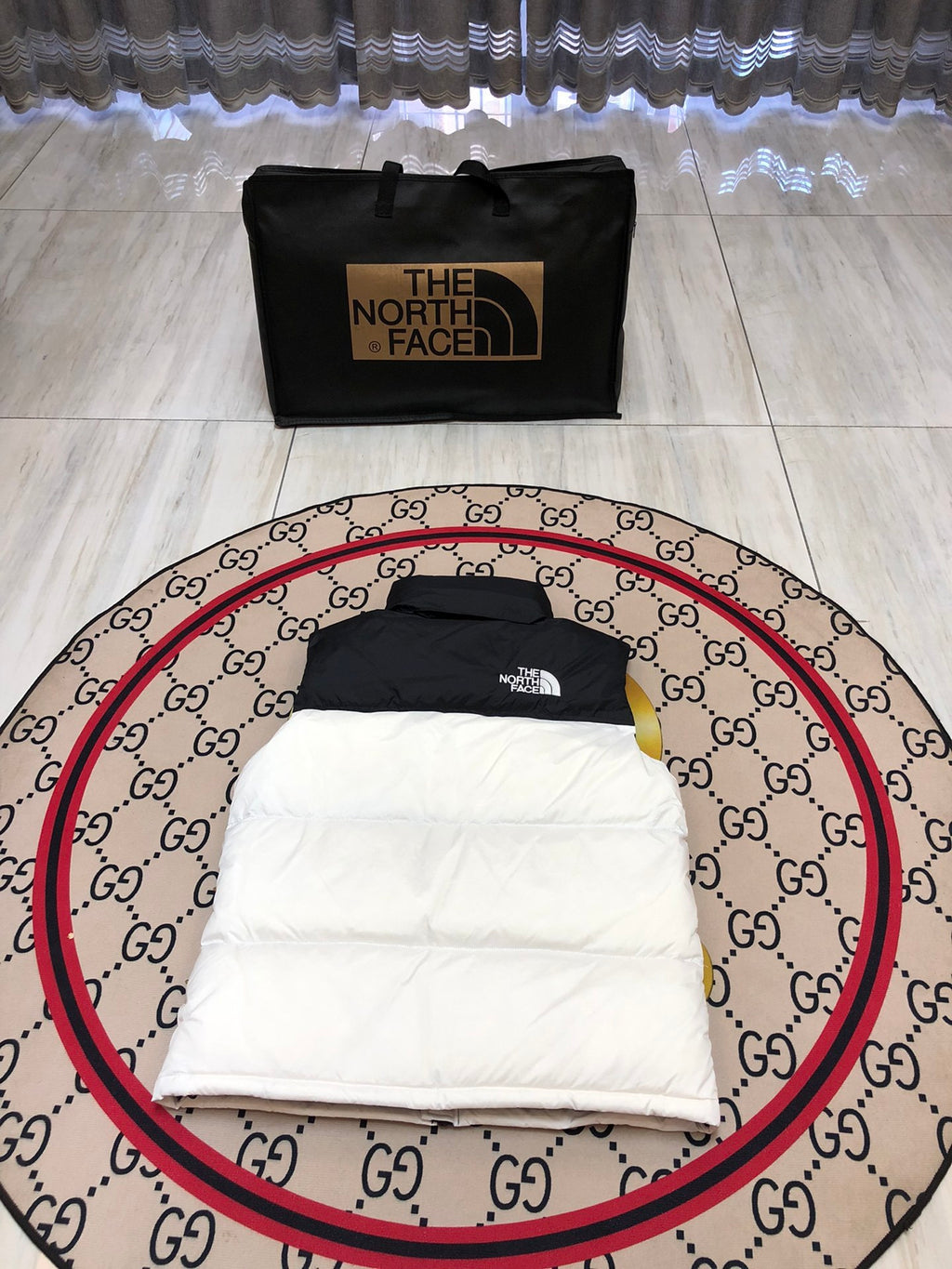 The North Face White and Black Colorblock Puffer Vest