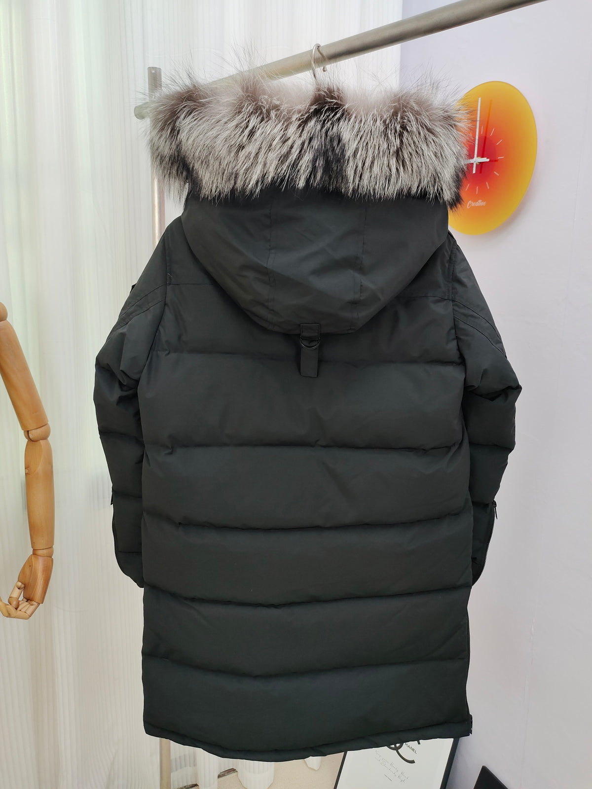 Moose Knuckles Charcoal Gray Long Hooded Puffer Parka